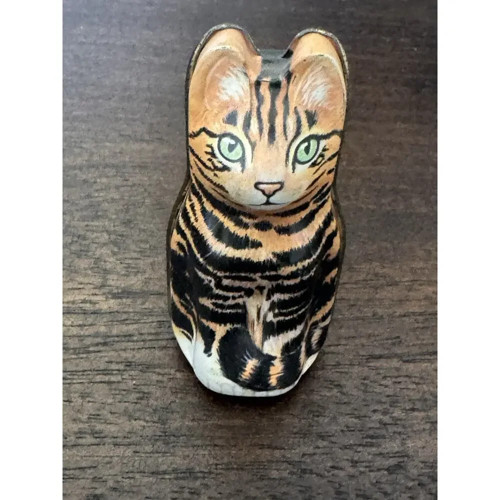 Vintage Hunkydory Design Dana Kubick Cat Tin Trinket Box Tinware Cat Lady 1986